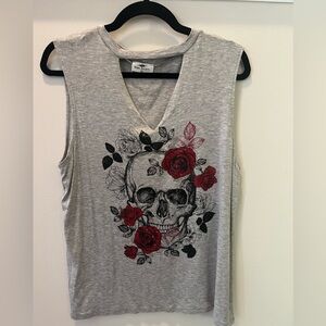 Zara Gray and Red Skull Muscle Tee